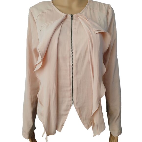Jennifer Lopez Sz 10 Pink Ruffle Zip Up Front Taylored Jacket Style Club Top - Picture 6 of 11
